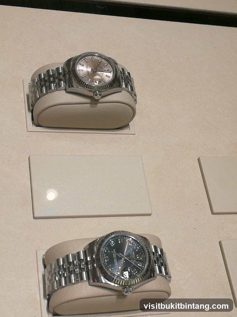 Two Rolex watches on display