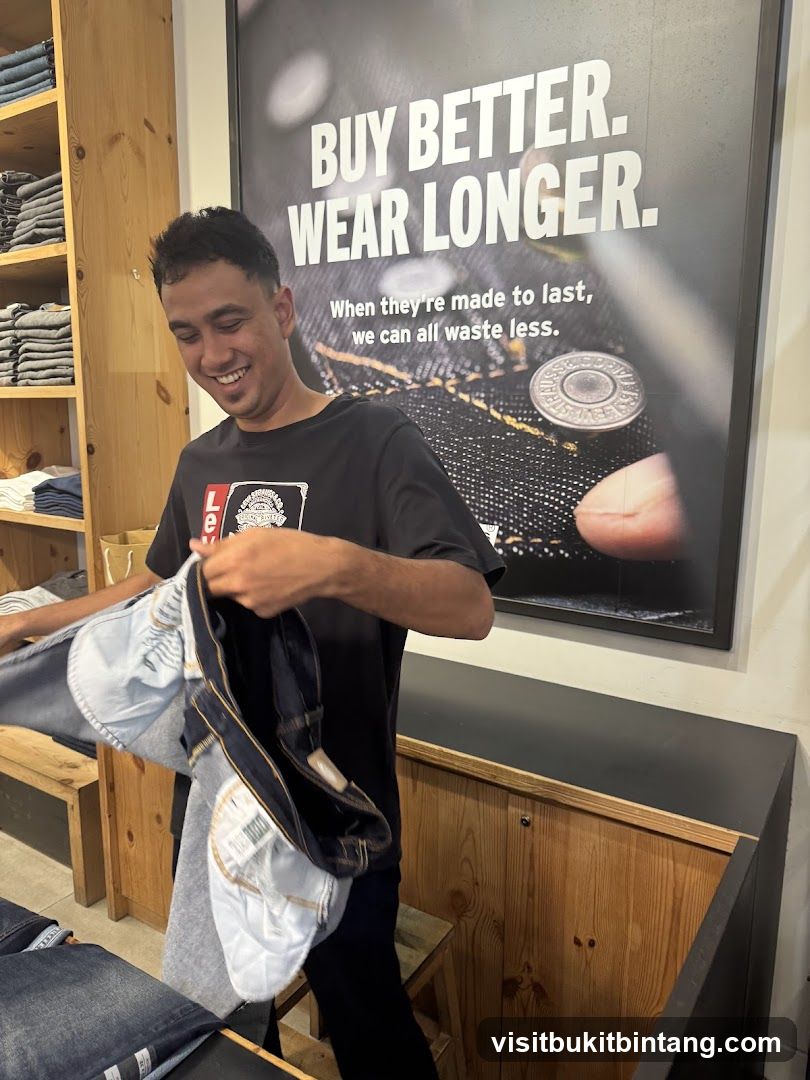 Man holding jeans in a store