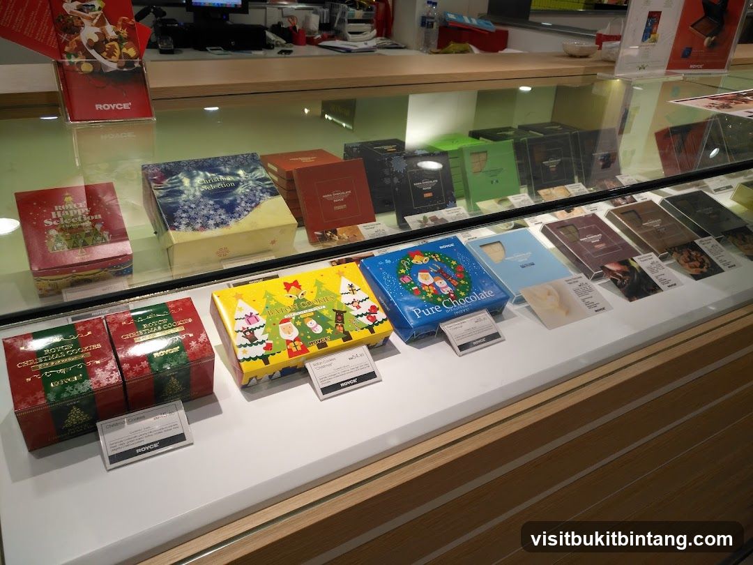 Christmas themed chocolates and cookies display