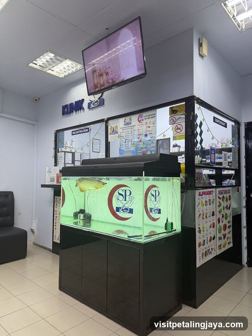 Interior of a shop with aquarium display