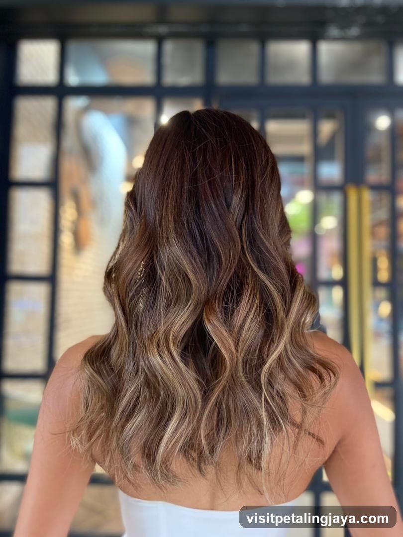 Woman with wavy ombre hair from behind