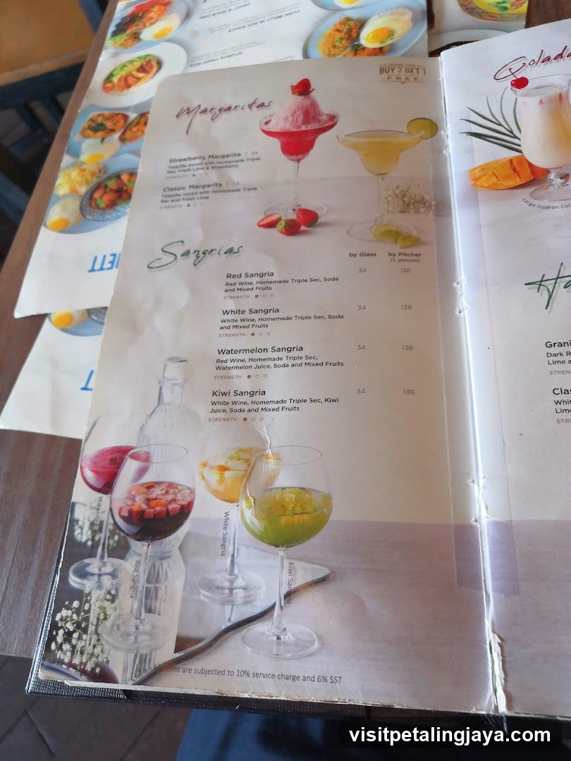 Margaritas and Sangrias Menu Page