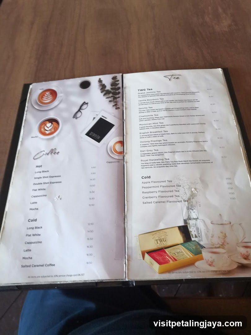 TWG Tea & Coffee Menu
