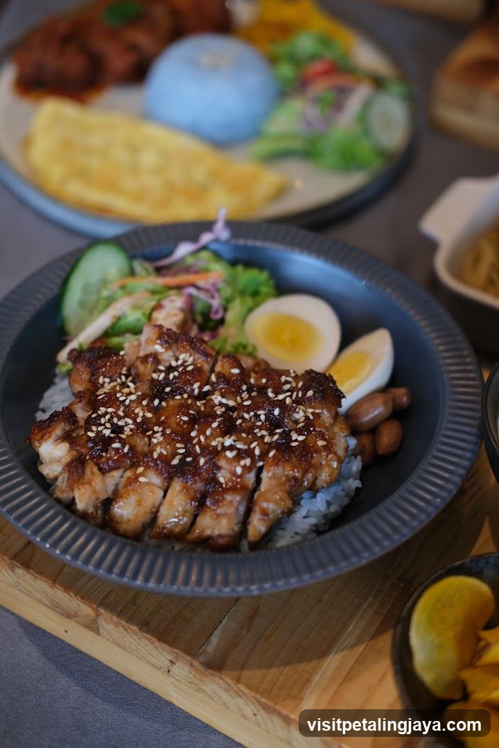 Grilled Chicken Rice Bowl with Salad and Boiled Egg