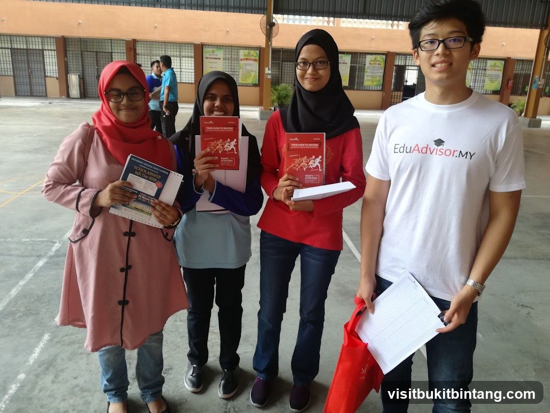Students with educational materials