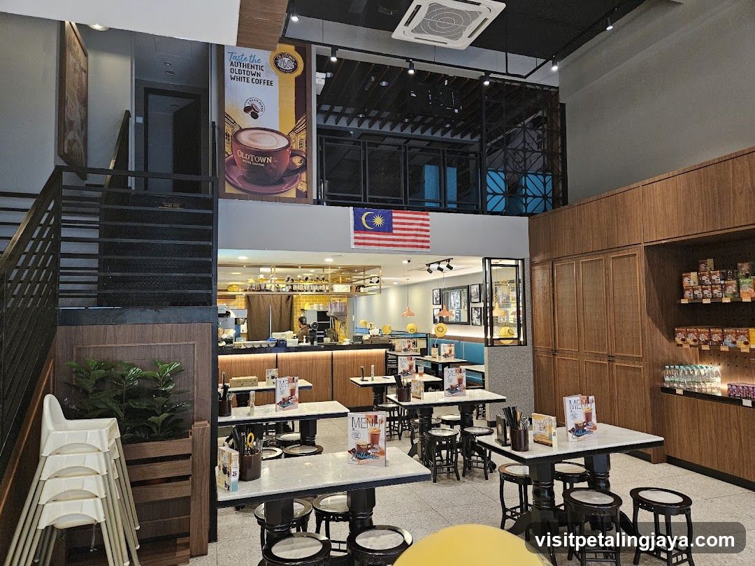 Coffee Shop Interior with Malaysian Flag