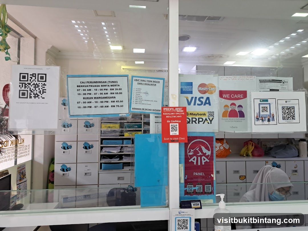 Clinic interior with payment and health information