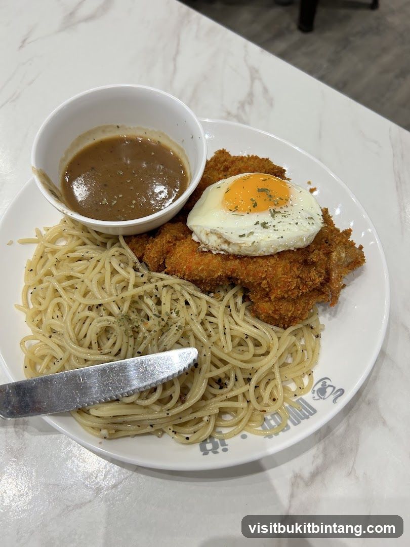 Chicken Cutlet with Spaghetti and Fried Egg