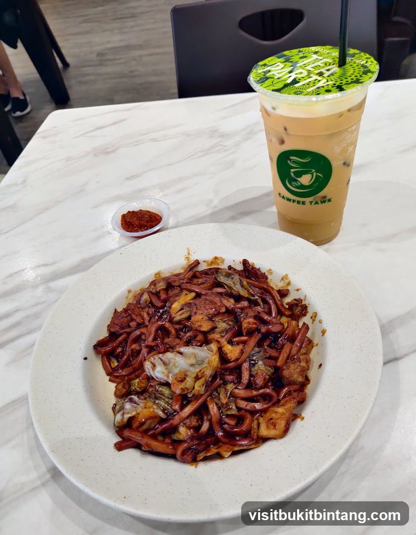 Stir-fried noodles and iced tea