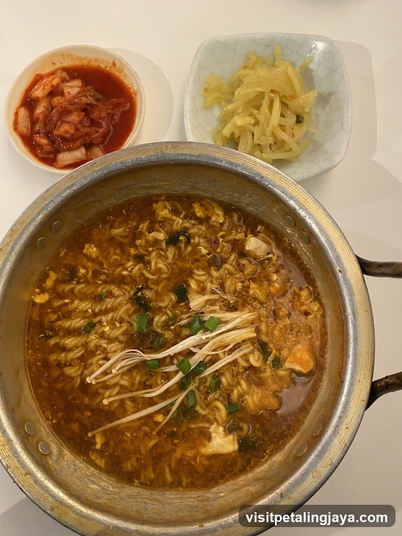 Korean-style noodle soup with side dishes