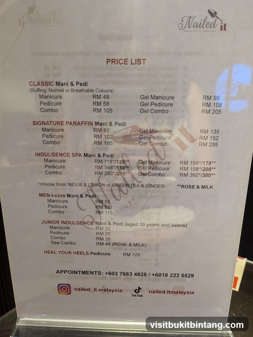 Nailed it MANICURE & PEDICURE PRICE LIST