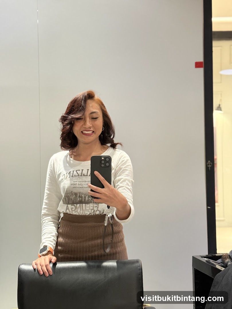 Woman taking a selfie in a salon