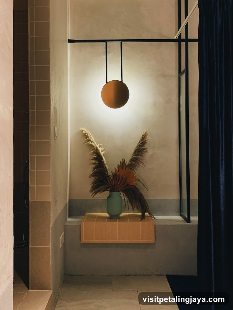 Interior Decor with Hanging Light and Pampas Grass