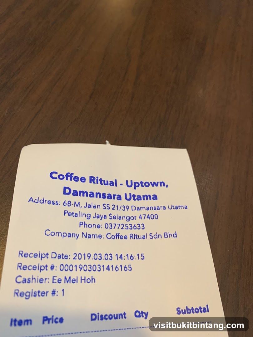 Receipt from Coffee Ritual