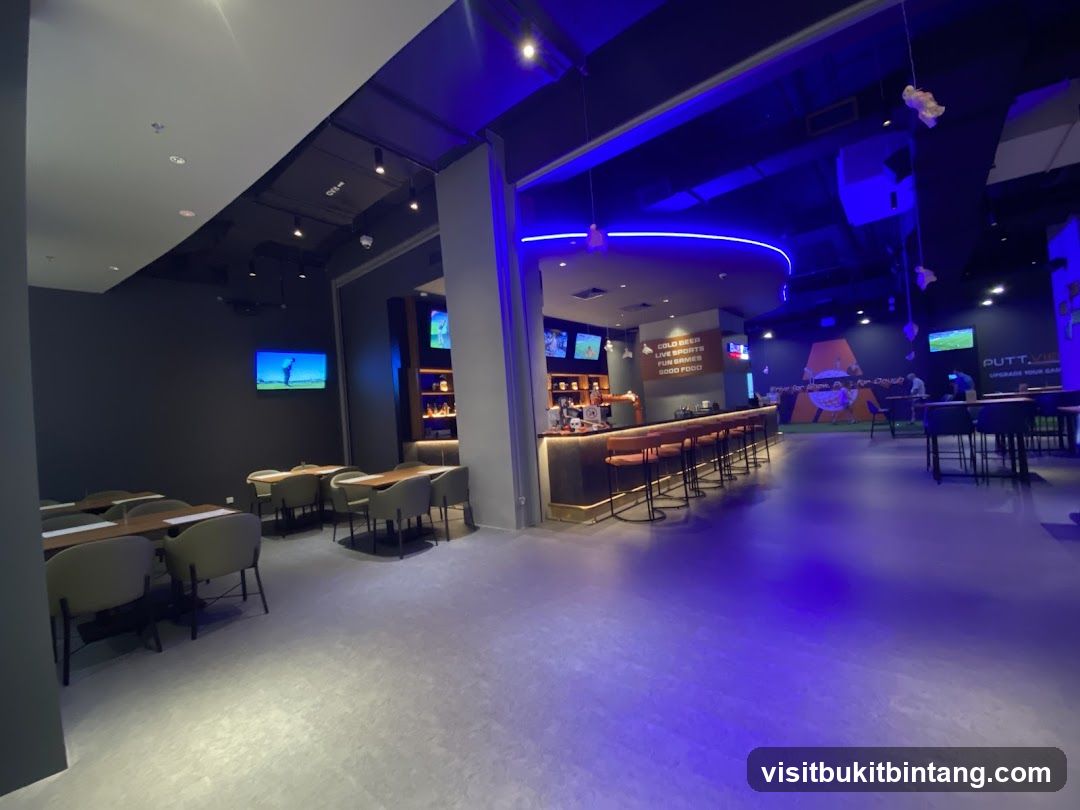 Indoor entertainment venue with bar and seating