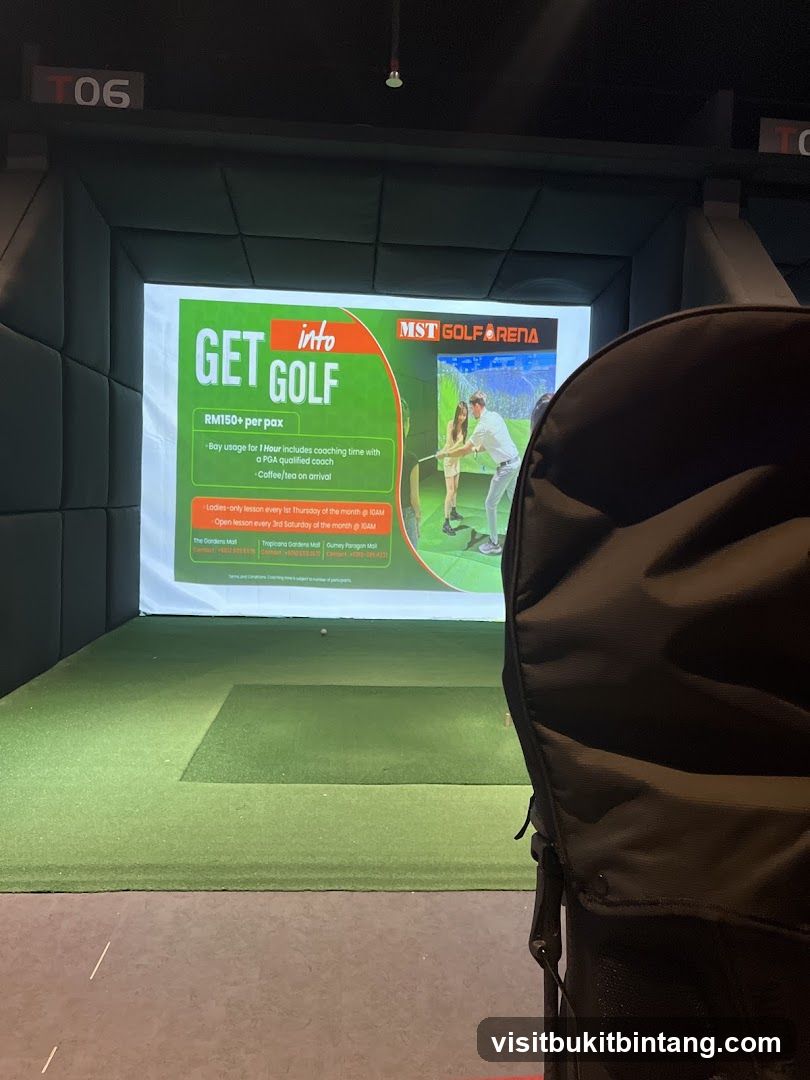 Golf simulator screen with promotional information