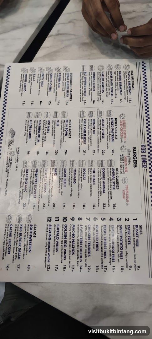 KGB DINER MENU