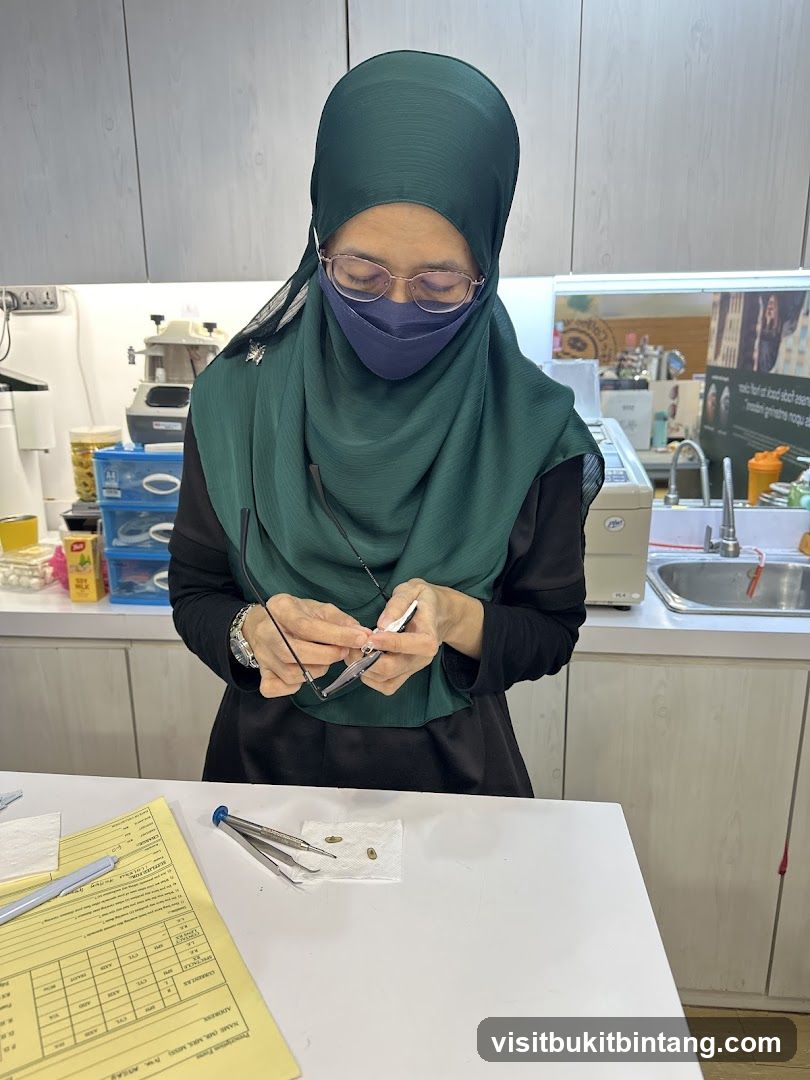 Optician adjusting eyeglasses