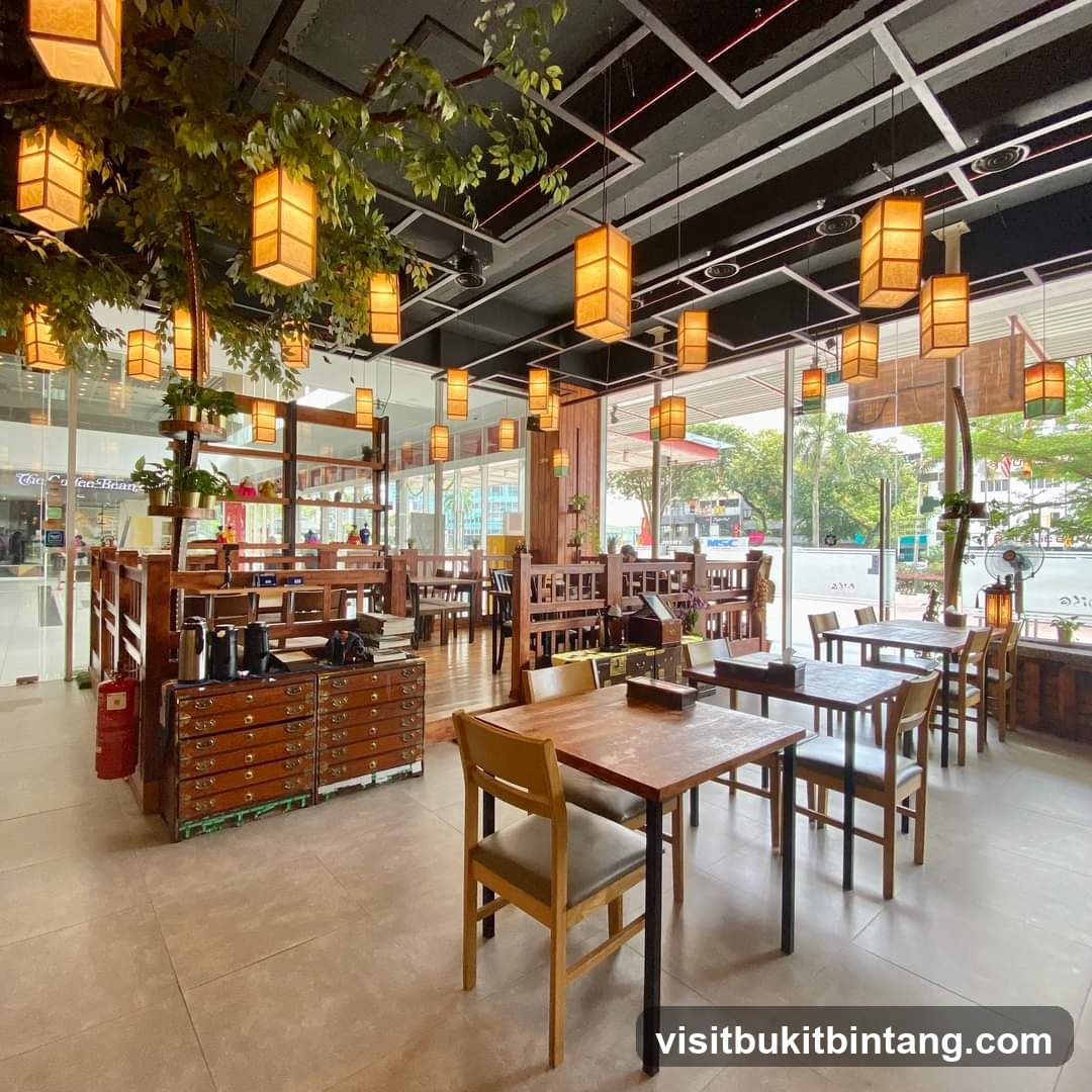 Restaurant Interior with Lanterns and Plants