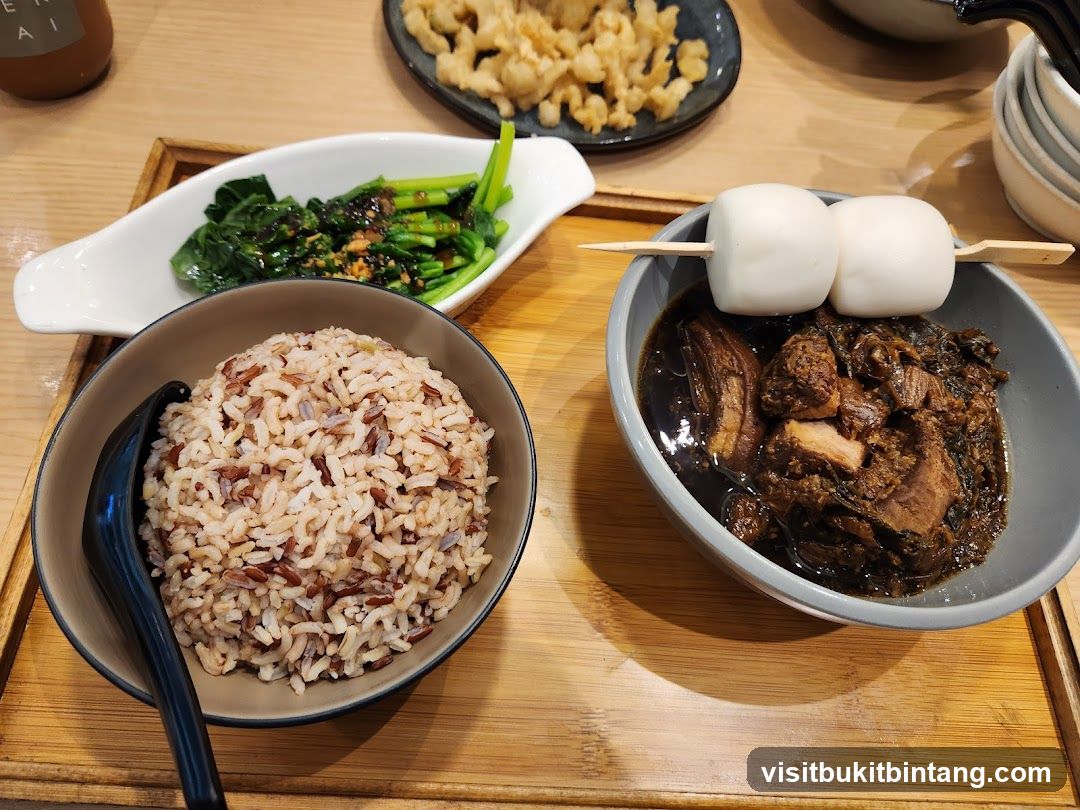 Braised Pork Belly with Rice and Greens