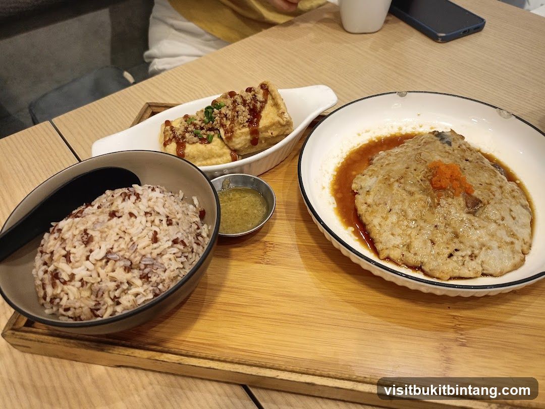 Rice, Tofu, and Fish Dish