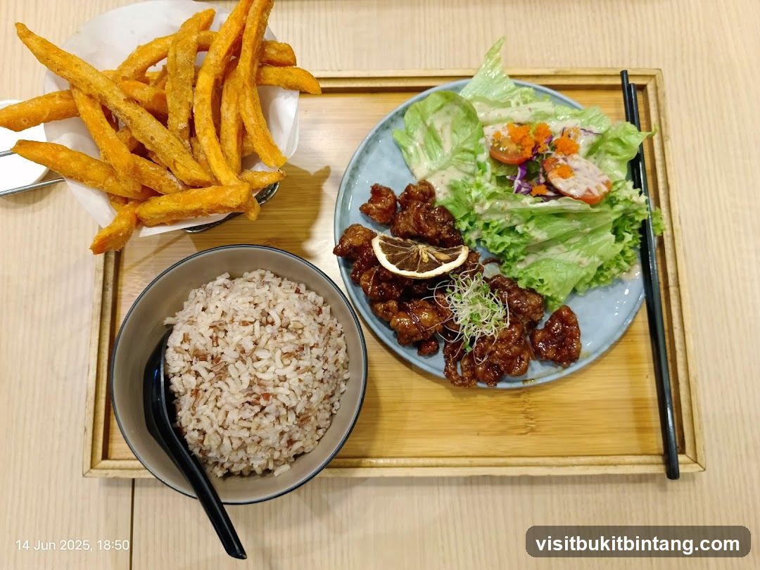 Fried Chicken with Rice and Sweet Potato Fries