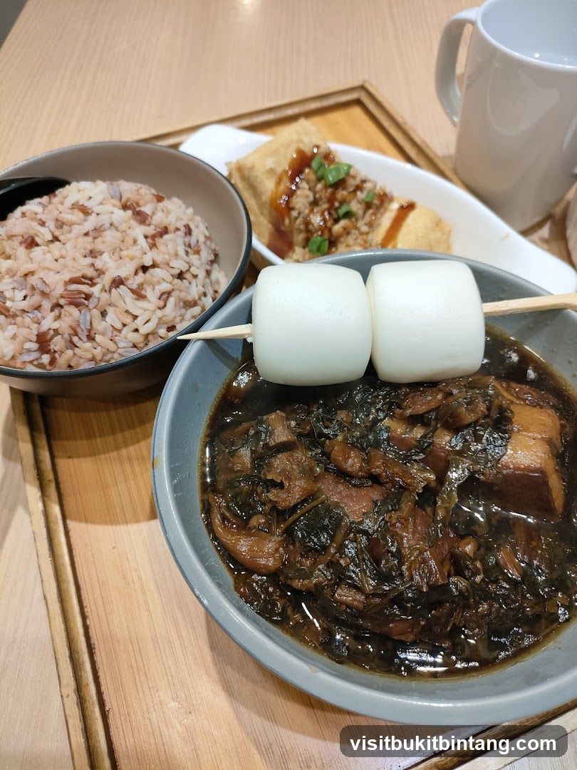 Braised Pork Belly with Greens and Rice