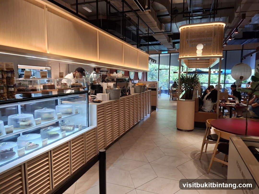 Cafe Interior with Display Cases and Seating