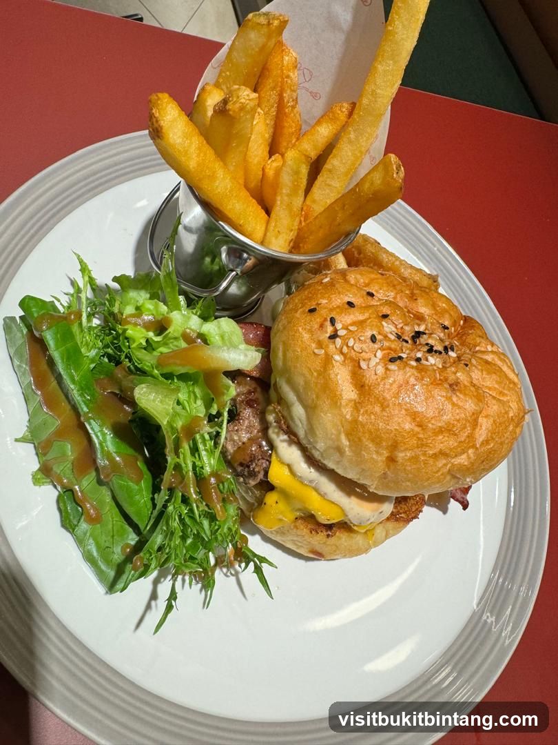 Burger, Fries, and Salad