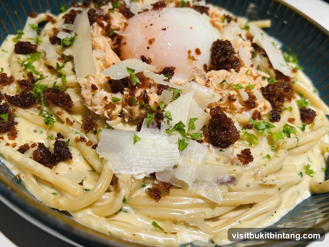 Salmon Pasta with Poached Egg
