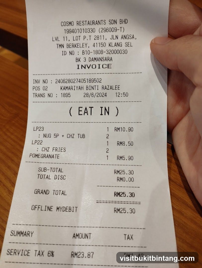 Cosmo Restaurants Invoice