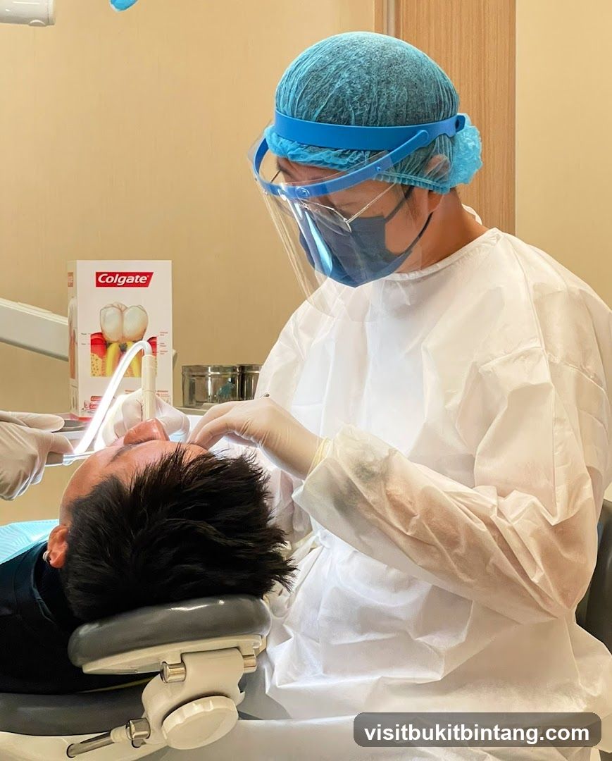Dentist performing a dental procedure