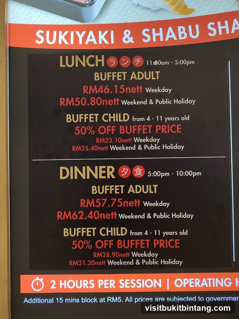 Sukiyaki & Shabu Shabu Buffet Menu