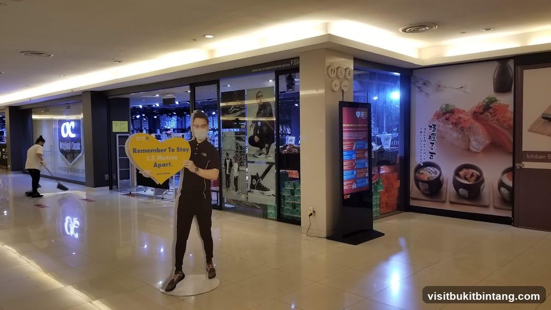 Storefront with social distancing measures and food advertisement