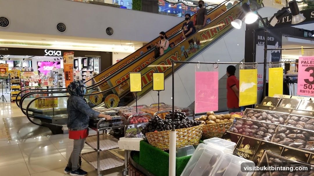 Mall Interior with Escalator and Fruit Stand