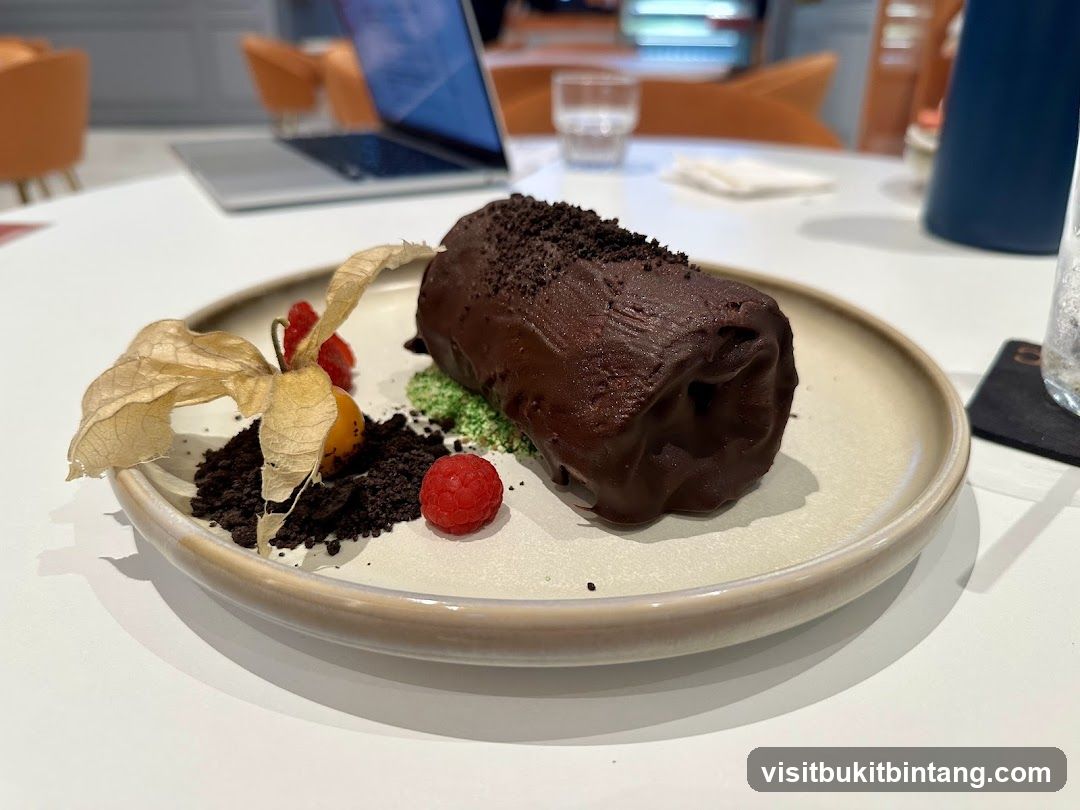Chocolate dessert with berries