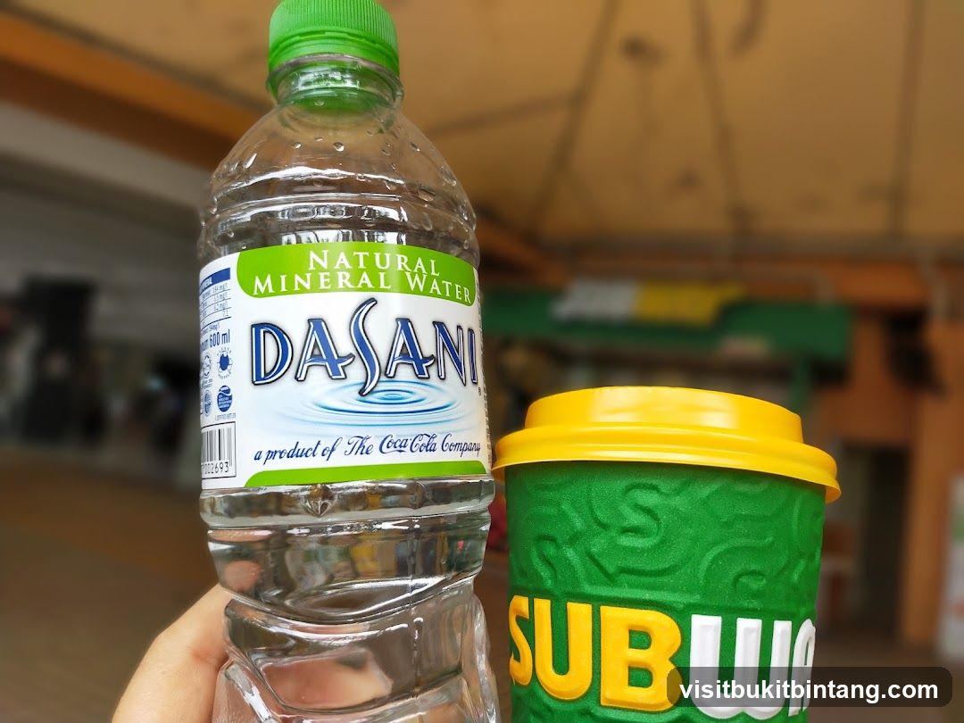 Subway cup and Dasani water
