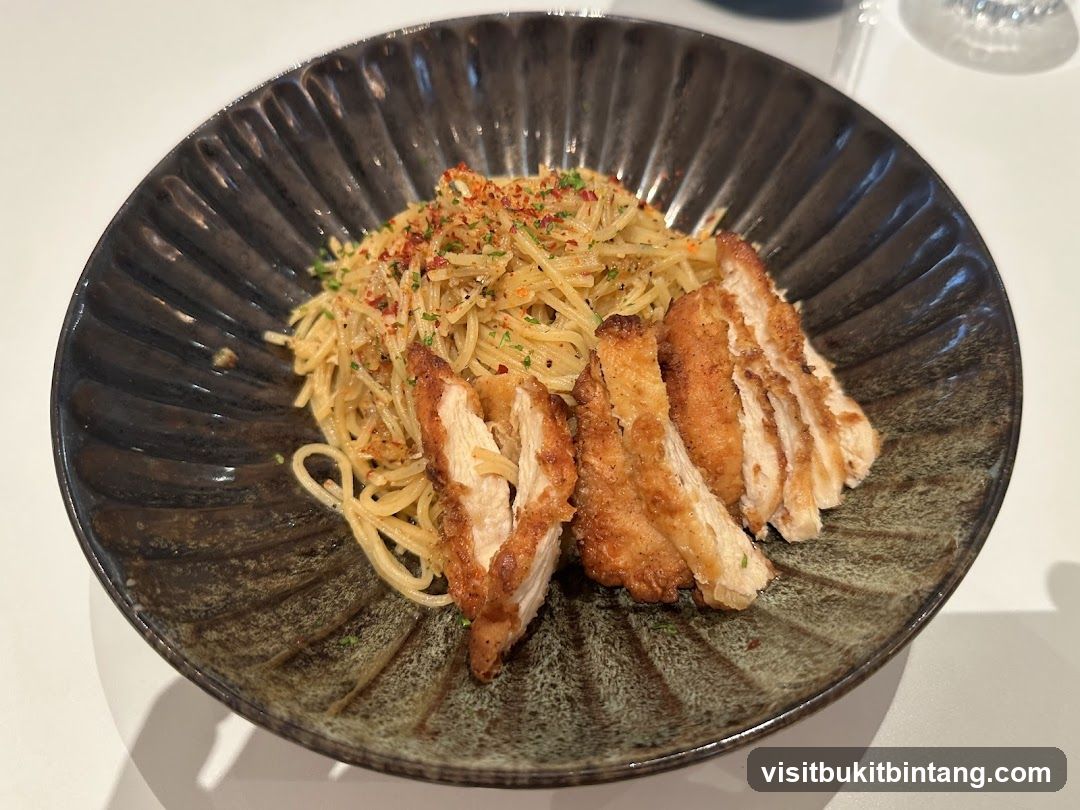 Spaghetti with Fried Chicken Slices