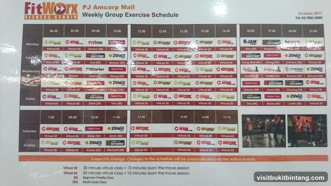 FitWorx Weekly Group Exercise Schedule