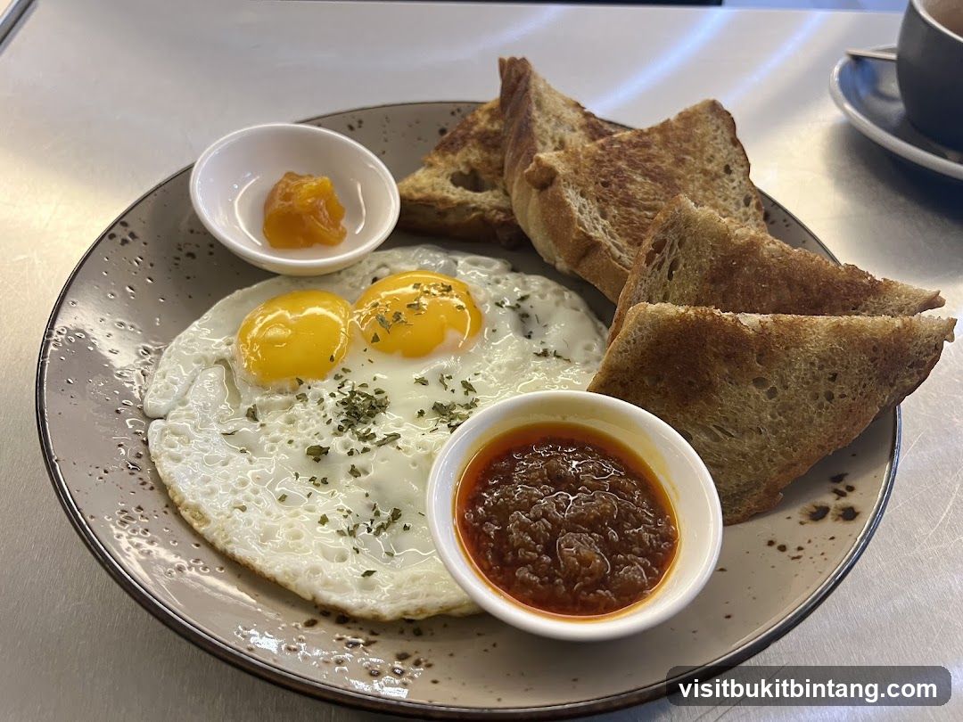 Fried Eggs with Toast and Preserves
