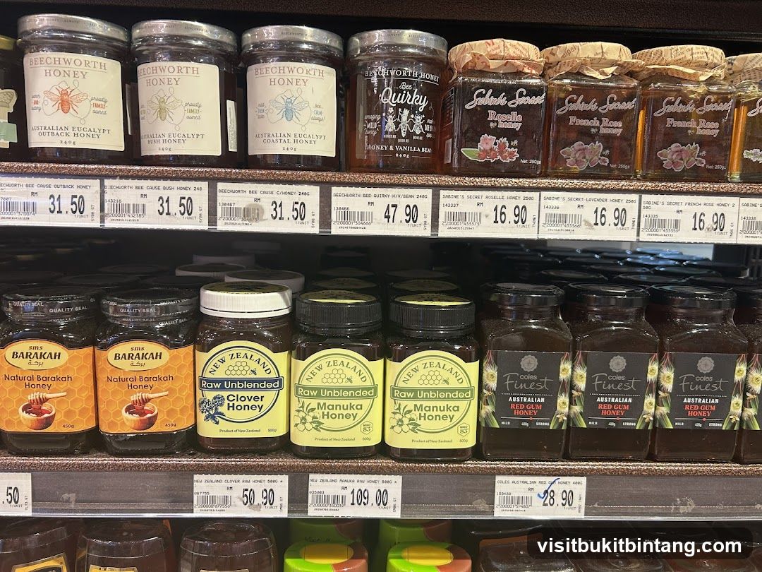 Assortment of Honey Jars on a Store Shelf