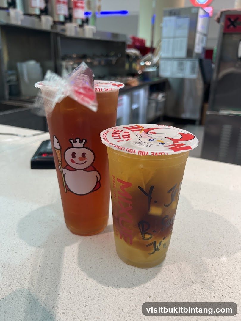Two drinks on a counter