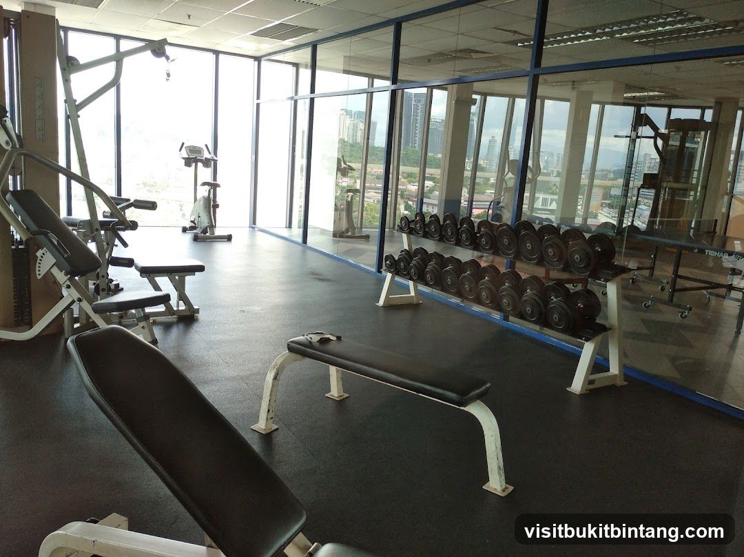 Gym Interior with Dumbbells and Exercise Equipment