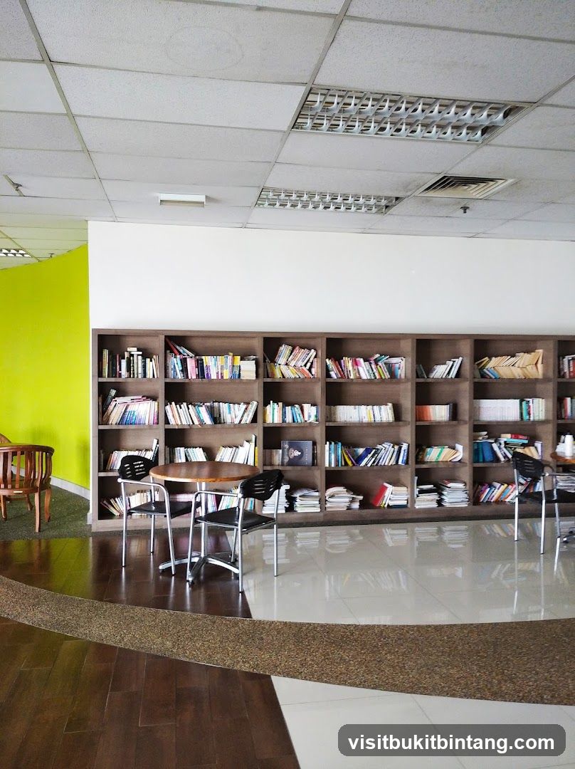 Library Interior with Bookshelves and Seating