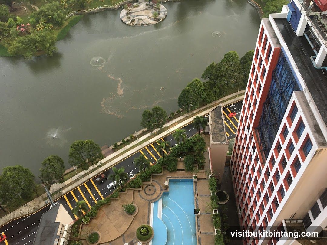 Aerial View of Urban Landscape with Lake and Buildings
