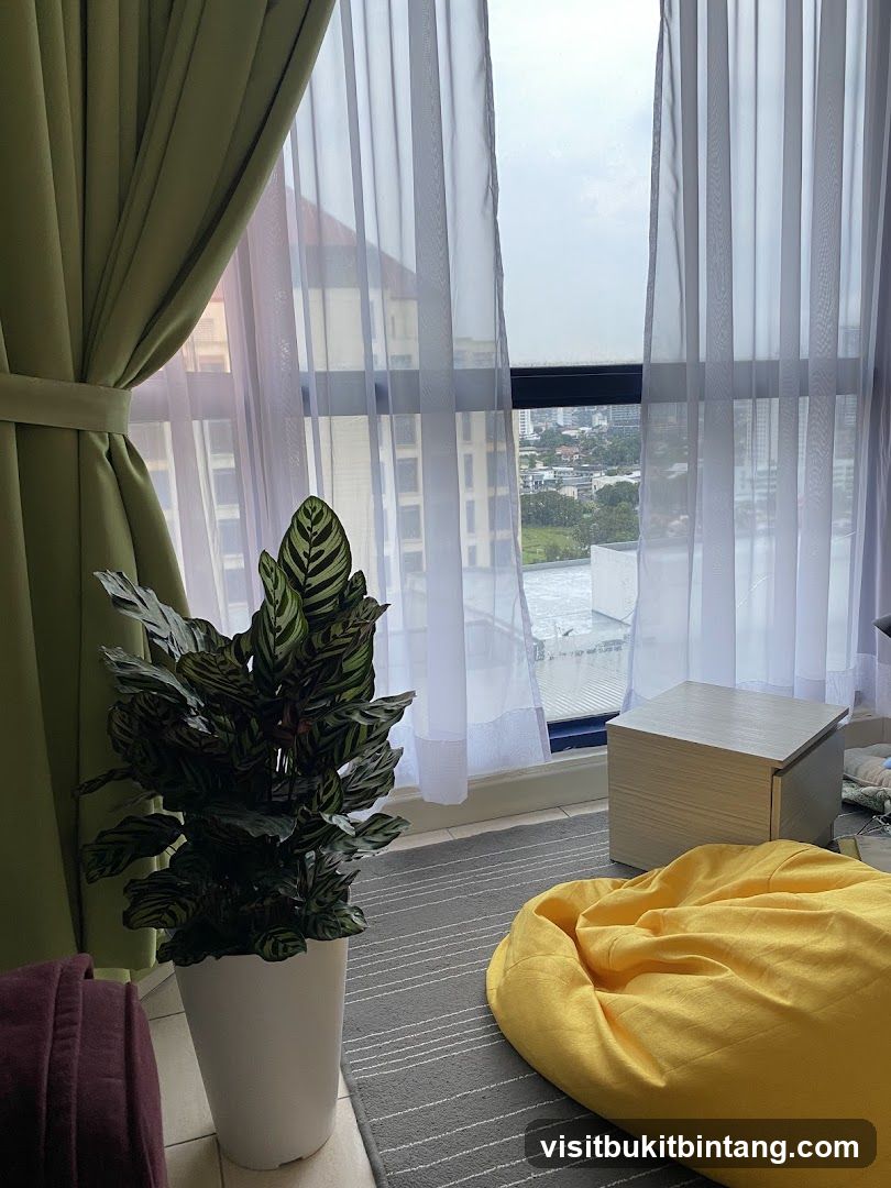 Cozy corner with a plant and beanbag
