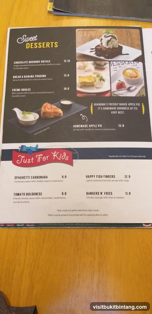 Sweet Desserts & Just For Kids Menu