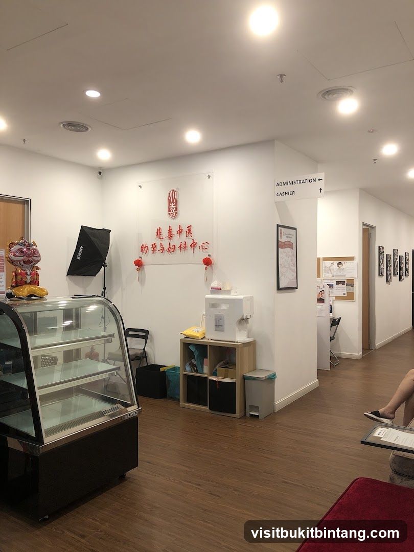 Interior of a waiting area with signage