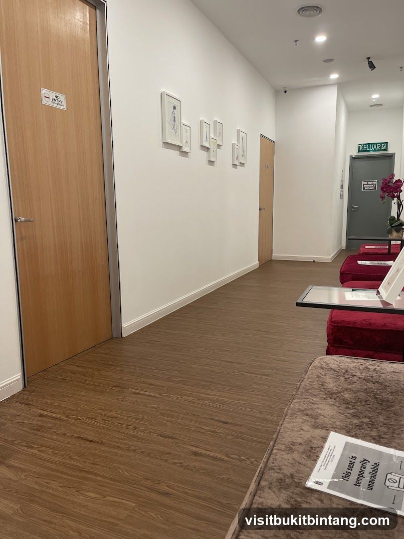 Hallway with seating and artwork