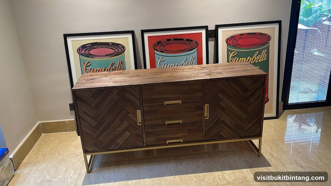 Wooden Sideboard with Campbell's Soup Can Art